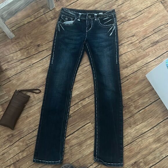 Size 27 Washed Blue Denim Rare Laguna Beach Straight Leg Low Rise Jeans - Picture 1 of 6